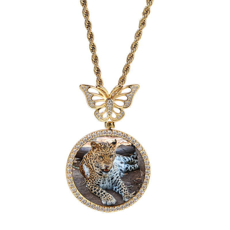 Uwin Liontin Kait Kupu-kupu Kustom Foto Kalung Memori Bulat Foto Medali Mode Jimat Perhiasan Hadiah untuk Hadiah Natal