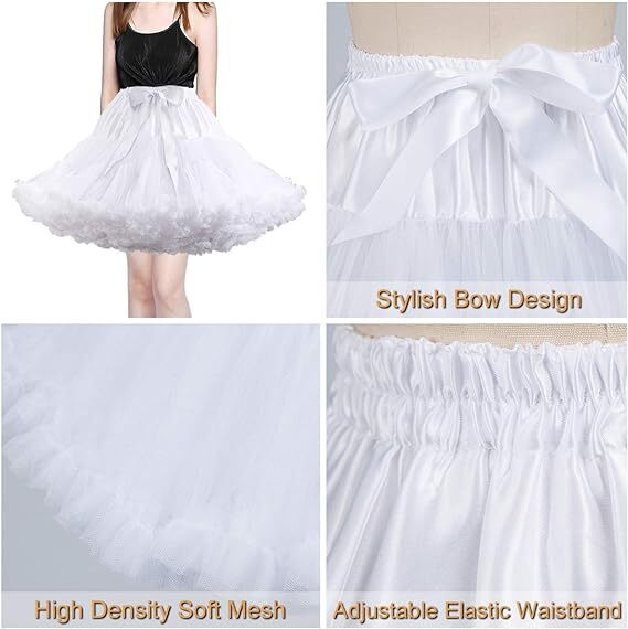 Lowest Pirce Womens 3-Layered Pleated Tulle Petticoat White Black Tutu Puffy Party Cosplay Skirt
