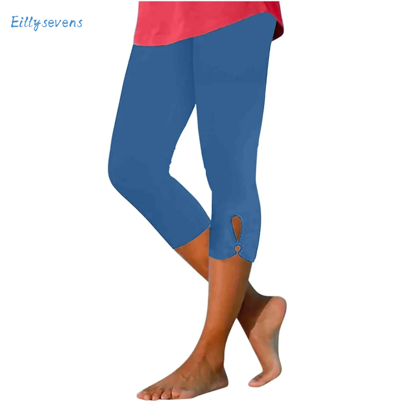 Legginsy Capris dla kobiet letnie elastyczne spodnie z wysokim stanem Casual Slim Fit jednolite kolorowe spodnie sportowe rybaczki do jogi Fitness