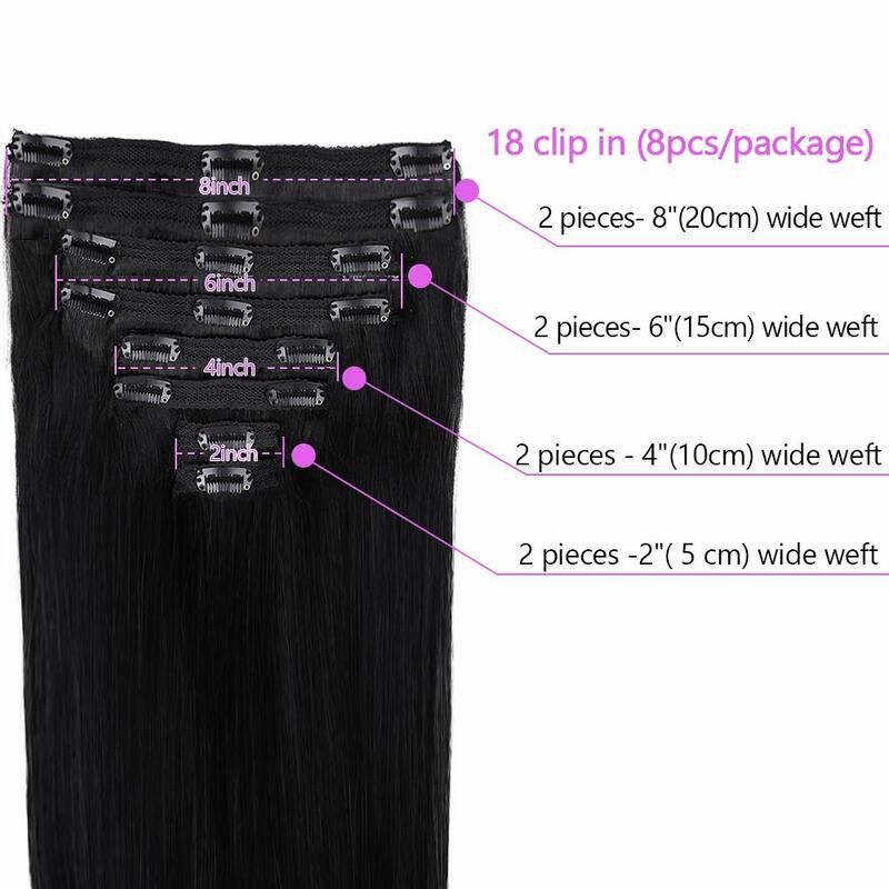 Clip In Human Hair Extension Silky Straight Full Head Hair Double Weft Straight Clip Ins for Women Brazilian Remy Hair 8Pcs