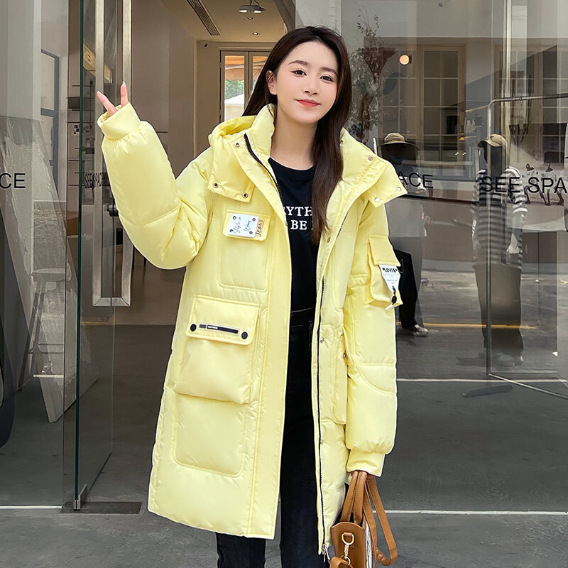 Down Padded Jacket Women Overcoat 2024 Winter Hooded Jacket Female Parka Coat Fashion Loose Length Thick Down Cotton Outerwear