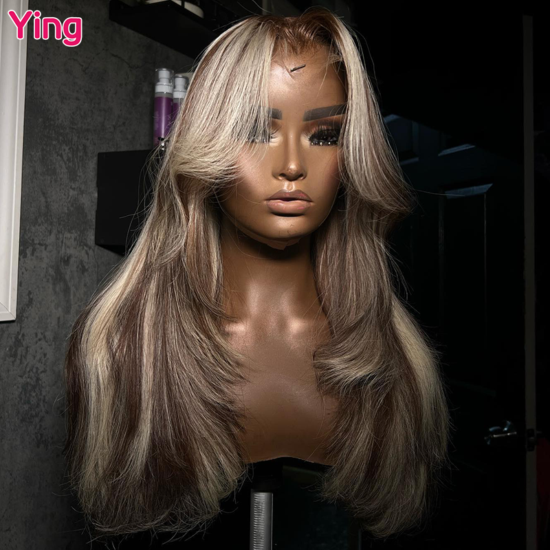 Ying-Perruque brésilienne naturelle Remy, cheveux ondulés, 13x4, 13x6, pre-plucked, 613