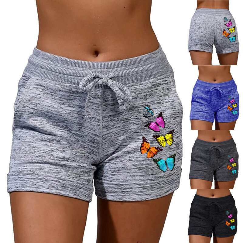 Plus Size damskie letnie spodnie outdoorowe dorywczo wysokie zwężone szorty sznurkiem moda damska nadrukowany motyl spodenki jogi
