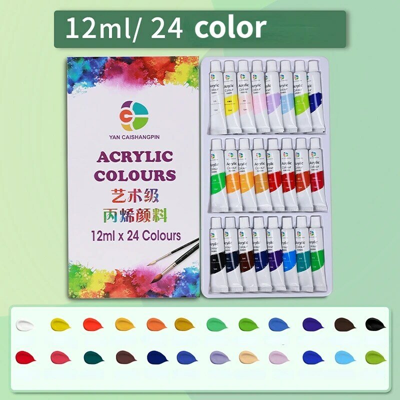 Vernice acrilica 12/18/24/36 colori Set di colori acrilici per tubi da 12ml, vernice per abbigliamento, pittura, pigmenti ricchi per la pittura di artisti