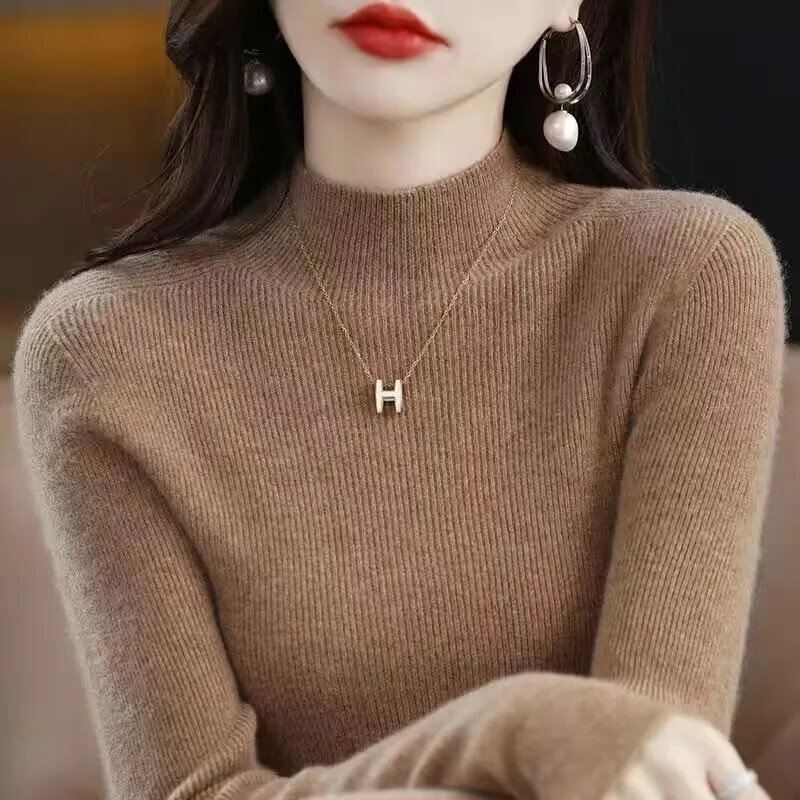 2023 Women Sweater Autumn Pullover Turtleneck Long Sleeve Slim Elastic Korean Simple Basic Cheap Jumper Solid Knitwear Tops