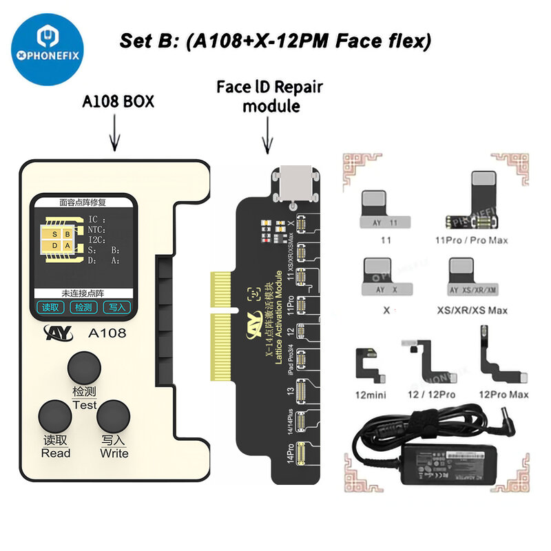 AY A108-Programmeur de batterie Face ID True Tone pour iPhone X-14ProMax, matrice de points, câble de réparation Face ID, budgétaire de points, lecture et écriture