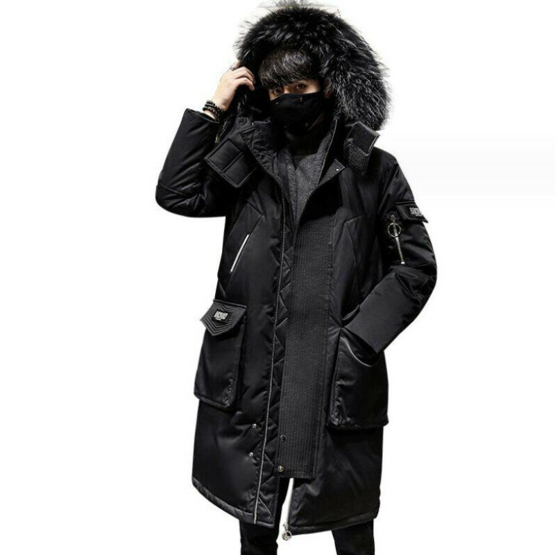 Мужская зимняя теплая куртка, новинка 2023, Толстая Повседневная Длинная пуховая ветровка с капюшоном, Мужское пальто, брендовая черная ветрозащитная Мужская парка оверсайз