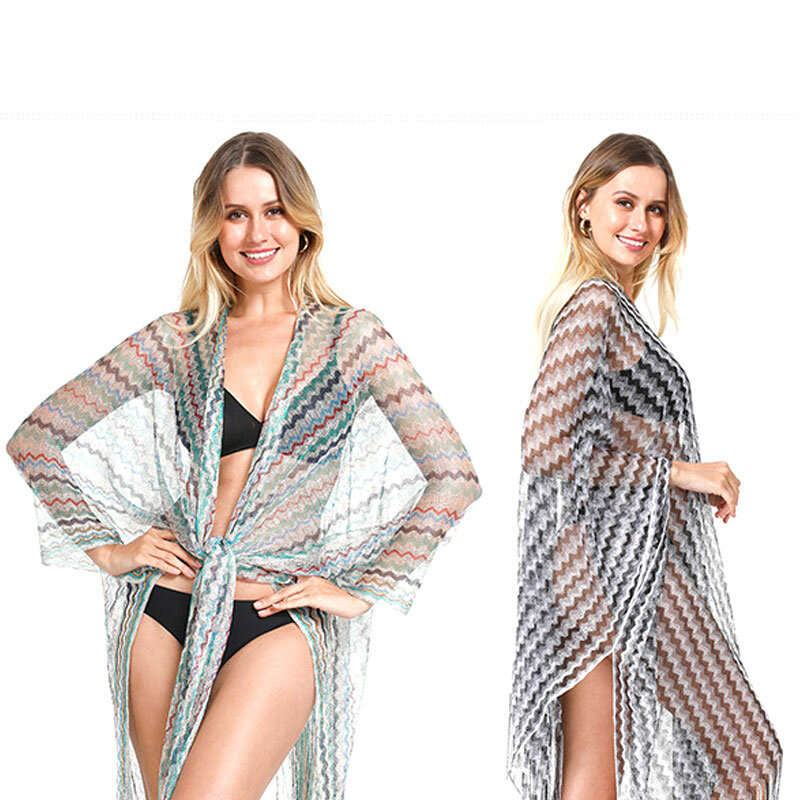 Bunte Schlitz Strand tuch ethnischen Stil Schal für Frauen transparente Quasten atmungsaktiv und Sonnenschutz Strand langen Urlaub Schal