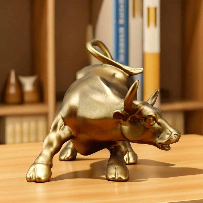 NORTHEUINS-Wall Street Bull Market Resina Ornamentos, Feng Shui Fortune Estátua, Figurinhas de riqueza para escritório, Interior Desktop Decor