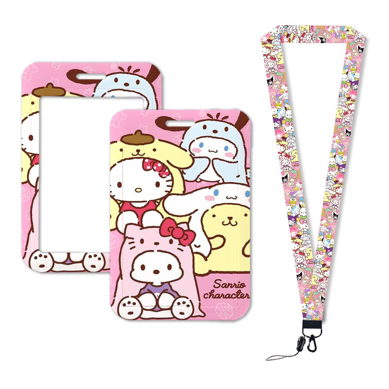 W Hello Kitty Kuromi-correa para el cuello para tarjeta bancaria, soporte para insignia de identificación, llaveros para niñas de jardín de infantes, accesorios para niños, regalos