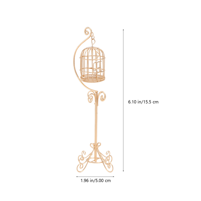 Decor Miniature Metal Birdcage with Support Model House Craft Bracket Outdoor Scene White Accessories