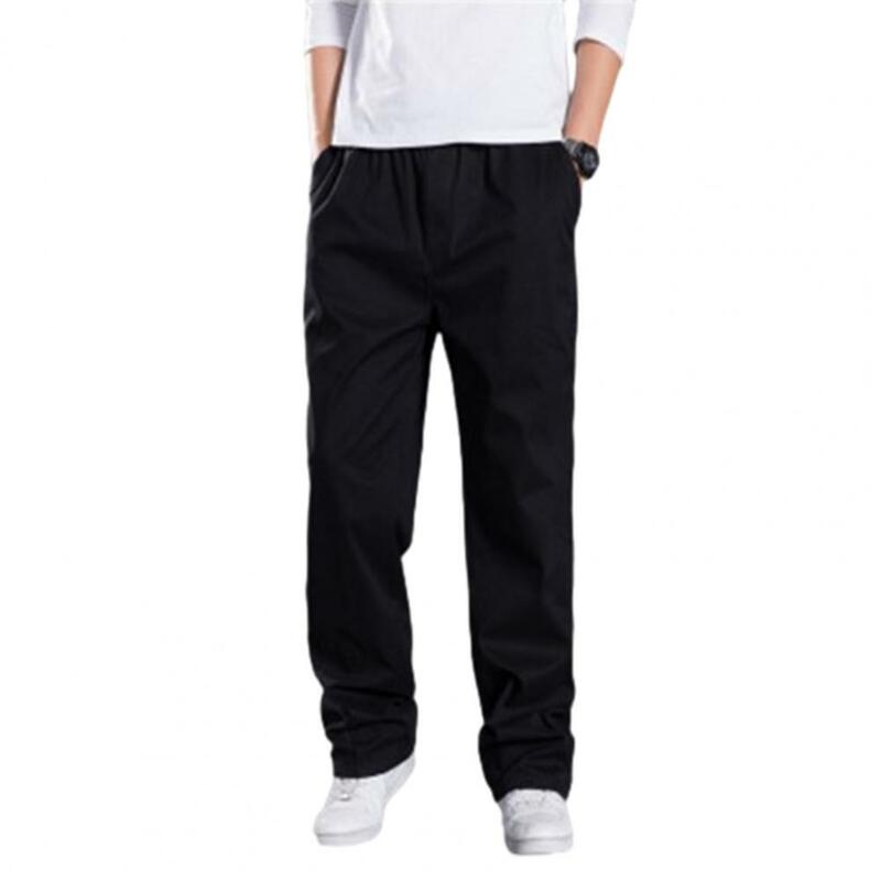 Solid Color Cargo Trousers Men's Spring Fall Cargo Pants with Elastic Waist Drawstring Casual Loose Fit Trousers for Comfortable
