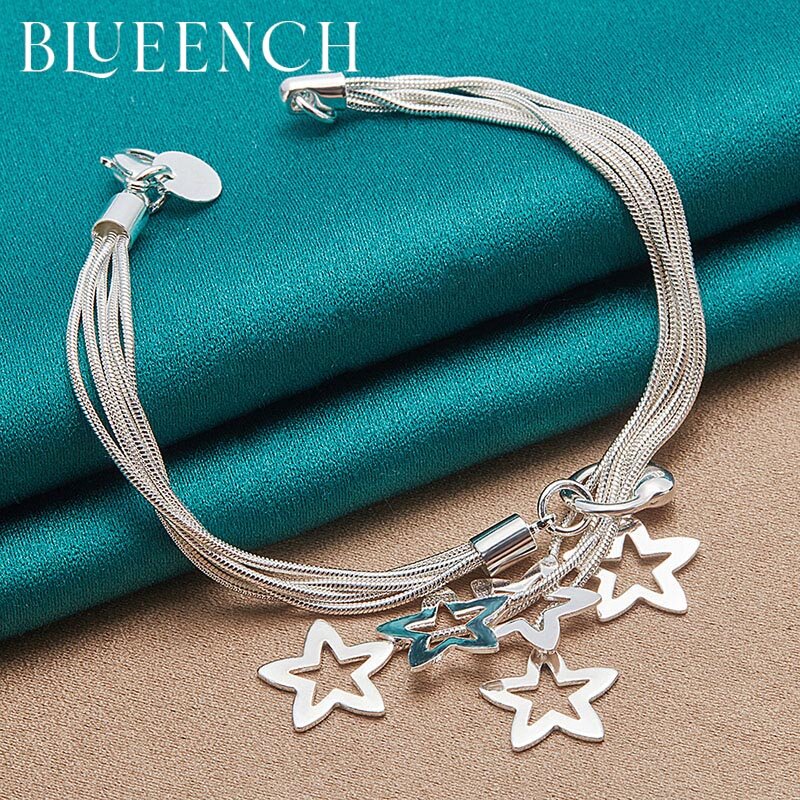 Bueench 925 prata esterlina estrela borla pulseira para senhoras festa moda temperamento personalidade jóias
