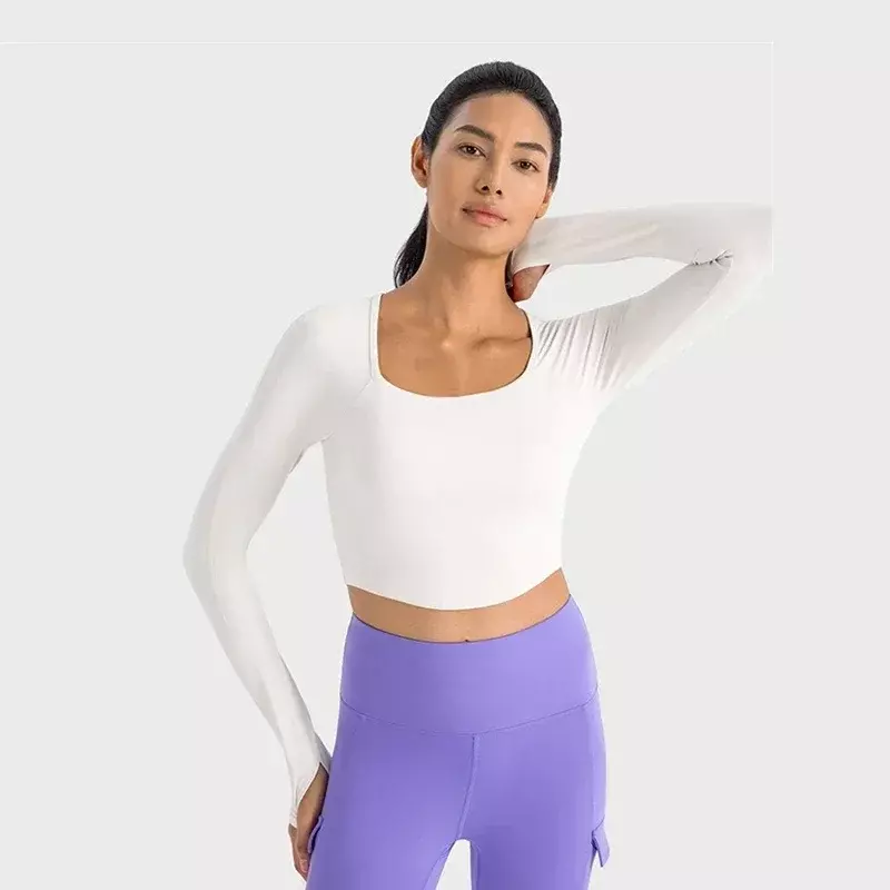 Lemon kaus Yoga Solid wanita, atasan lengan panjang untuk olahraga Fitness latihan kebugaran luar ruangan, kemeja Super elastis pas badan
