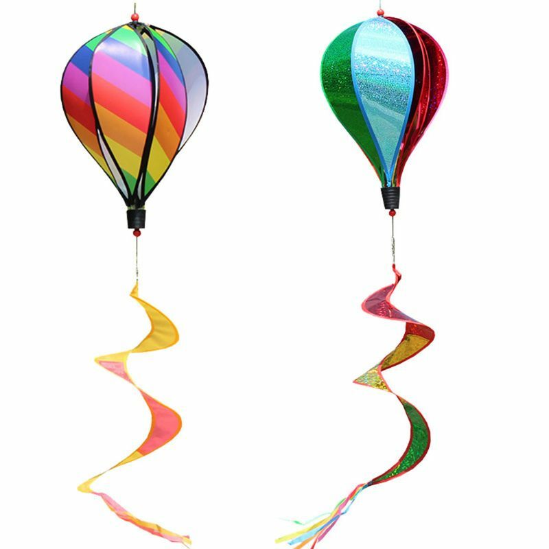 Pelangi Garis Windsock Balon Udara Panas Spinner Angin Dekorasi Halaman Taman Luar Ruangan