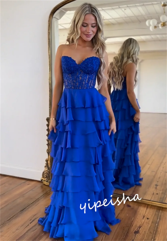 Ball Dress Saudi Arabia Prom Chiffon Tiered Wedding Party A-line Strapless Bespoke Occasion Gown Long Dresses