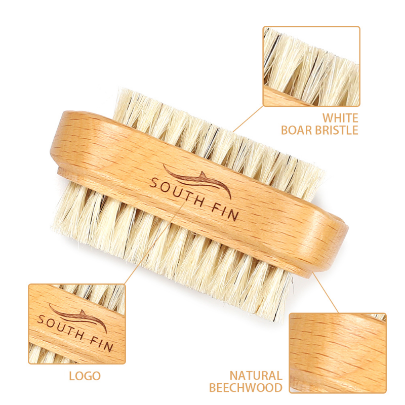 Double Sides Nail Cleaning Brush com cabo de madeira, esfregando escova, ferramenta de manicure e pedicure, cerdas naturais
