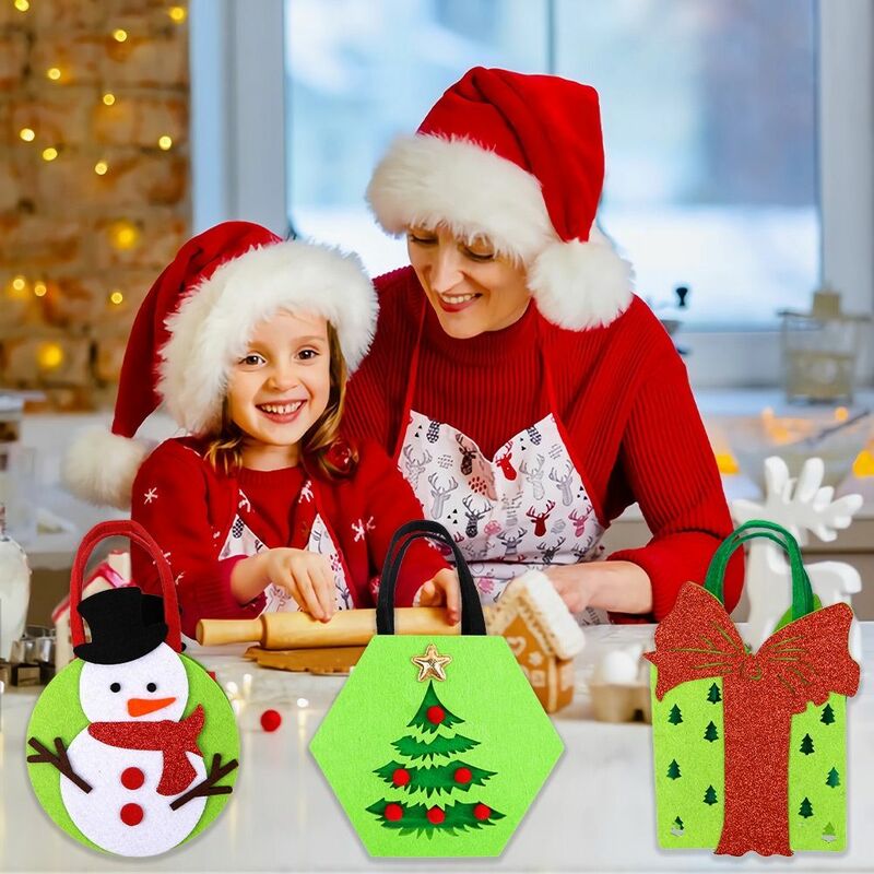 Cartoon Elk Gingerbread Man Bag, árvore de Natal, Papai Noel, boneco de neve, bolsa infantil, presente dos doces, véspera, bonito