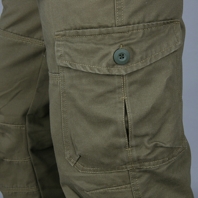 Męskie zamek do spodni Cargo z wieloma kieszeniami bawełniane taktyczne wojskowe proste luźne spodnie męskie kombinezony proste spodnie