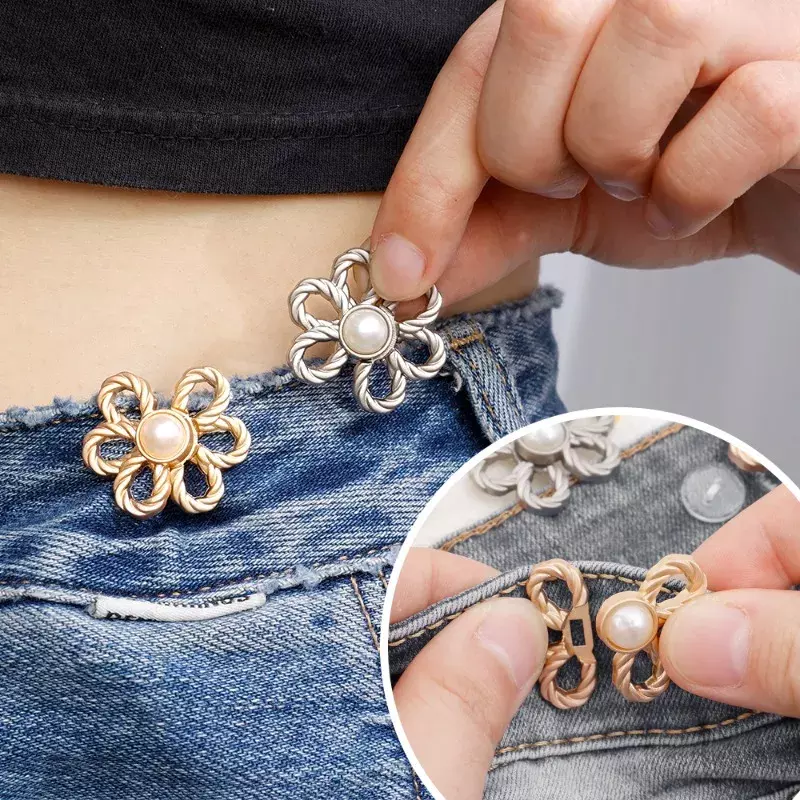 12pcs Metal Flowers Alloy Pants Tighten Waist Brooches Buckle Pins Waist Clip Adjustable Snap Detachable Button for Pants Jeans