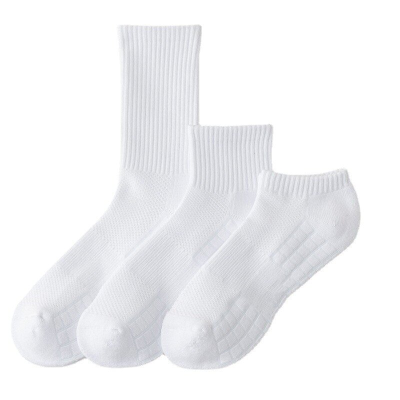 Kaus kaki olahraga pria isi 5 pasang, kaos kaki basket panjang sedang bahan katun putih, Kaos Kaki tabung panjang untuk musim panas