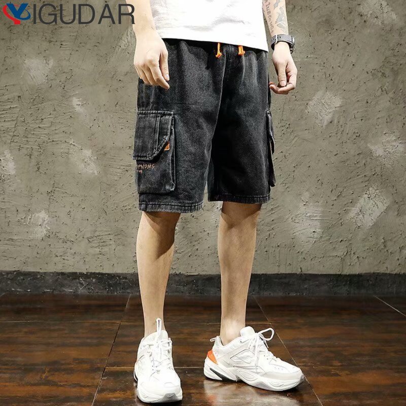 Pantalones cortos informales de gran tamaño para hombre, jeans bordados, Hip Hop, StreetwearY2K