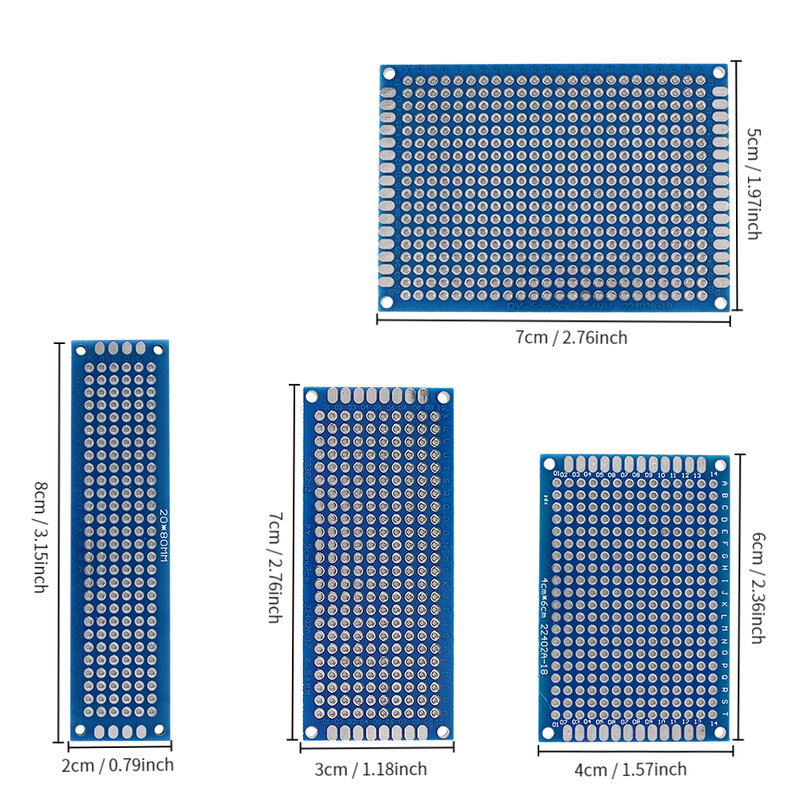 Kit de placa de pruebas PCB de doble cara, placa de pruebas Universal de 2x8, 3x7, 4x6, 5x7cm, prototipo azul, 20 unidades por lote