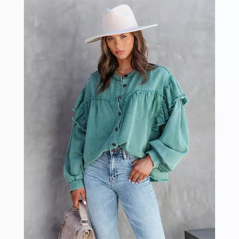 Autumn Winter Women's Colorful Denim Coat New Loose Vintage Washed Rough Edge Denim Jacket Female Casual Tops Outerwear Overcoat