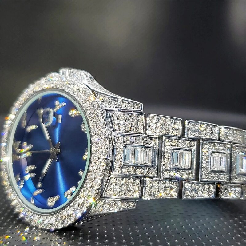 Relógio de pulso de quartzo para homens, relógio de diamante, hip hop, gelado, alta qualidade, bling, relógio impermeável, luxo, dropshipping, novo