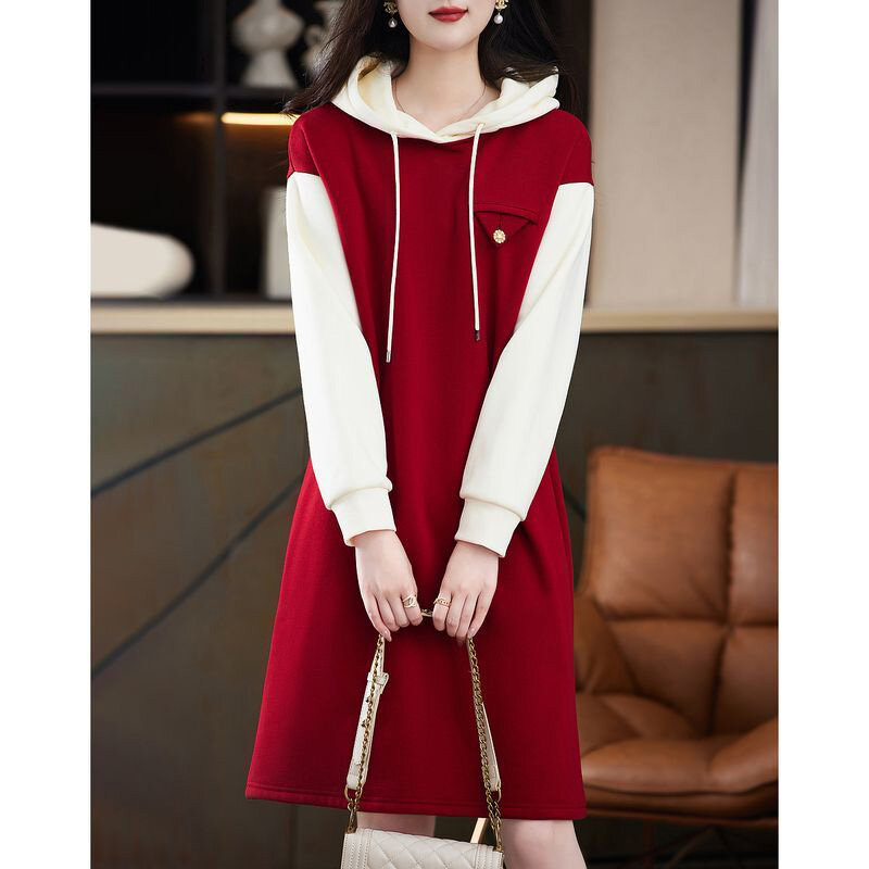 Modna bluza z kapturem, luźna, fałszywa, dwuczęściowa swobodne sukienki odzież damska 2023 jesienna nowa, obszerna koreańska sukienka Mini