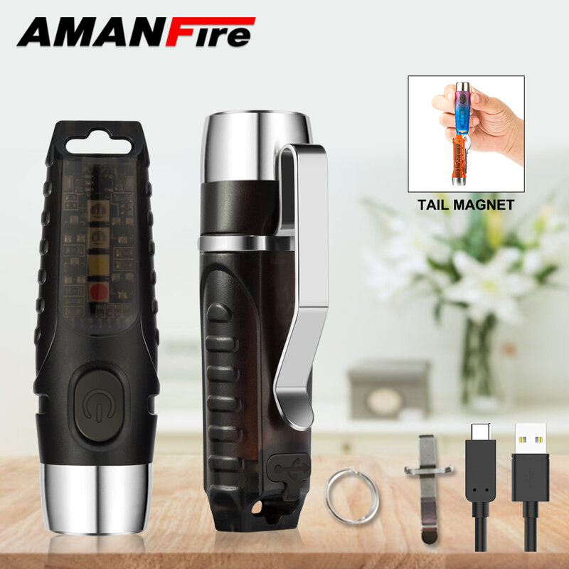 Amanfire S12 610LM Super Bright 11 Modes Keychain LED Flashlight Waterproof Red UV Light Pet Urine Stains Detector Repair Work