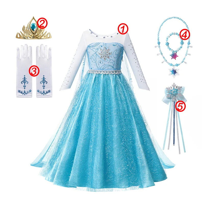 Disney แช่แข็งเครื่องแต่งกายชุดเจ้าหญิงสีขาว Sequined ตาข่ายบอล Carnival เสื้อผ้าเด็ก Cosplay Snow Queen Elsa Anna