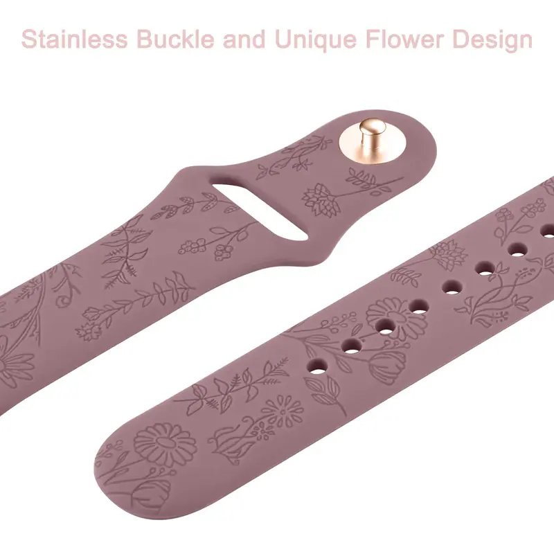 Bracelet en silicone pour Fitbit Versa, Versa 2, Versa Lite Strap, Bracelet de montre gravé de fleurs, Bandes d'édition spéciale