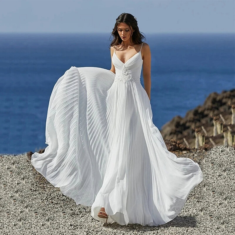 Женское шифоновое свадебное платье It's yiiya, белое элегантное платье-трапеция с V-образным вырезом и открытой спиной на лето 2024