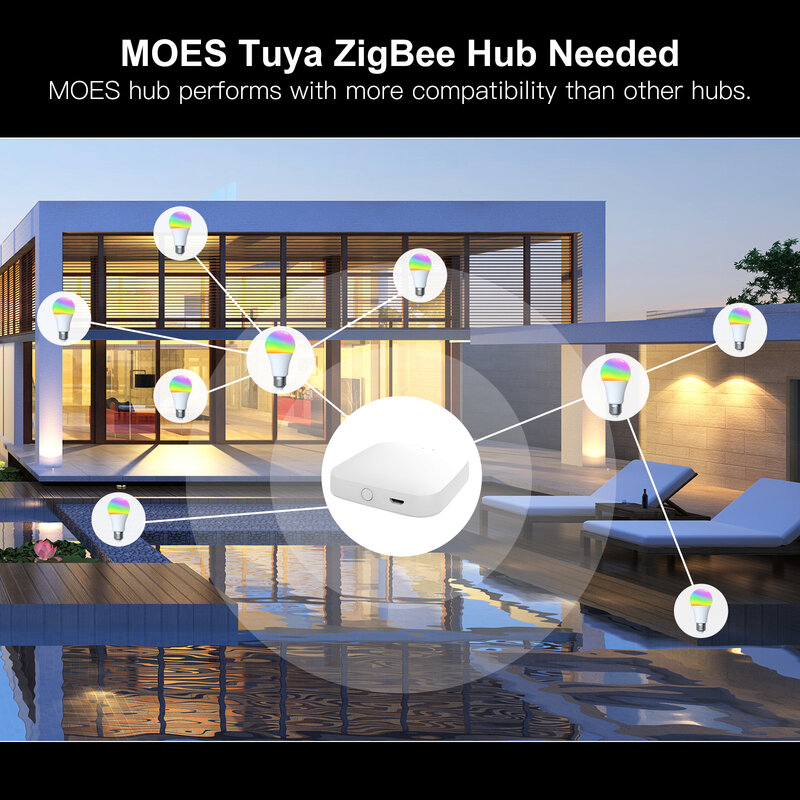 MOES 1-9PCS 9W AC90-240V Tuya ZigBee สมาร์ทหลอดไฟ LED RGB E27 Dimmable รีโมทแอปควบคุม Alexa google Voice Control