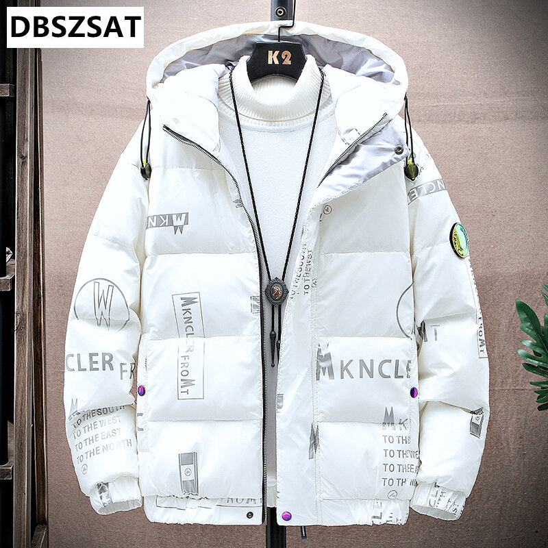2023 moda męska biała kurtka puchowa zimowa koreańska wersja trendu pogrubionego krótkiego błyszczącego casual młodzieżowe kurtki