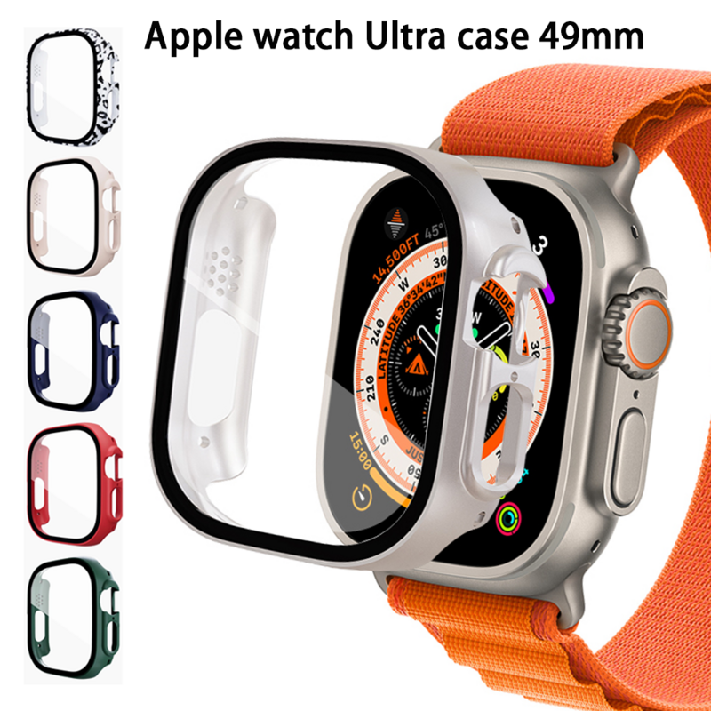 Glass+Cover For Apple Watch case 49mm All-Around PC Screen Protector Bumper Tempered cover Apple watch Ultra case Accessories
