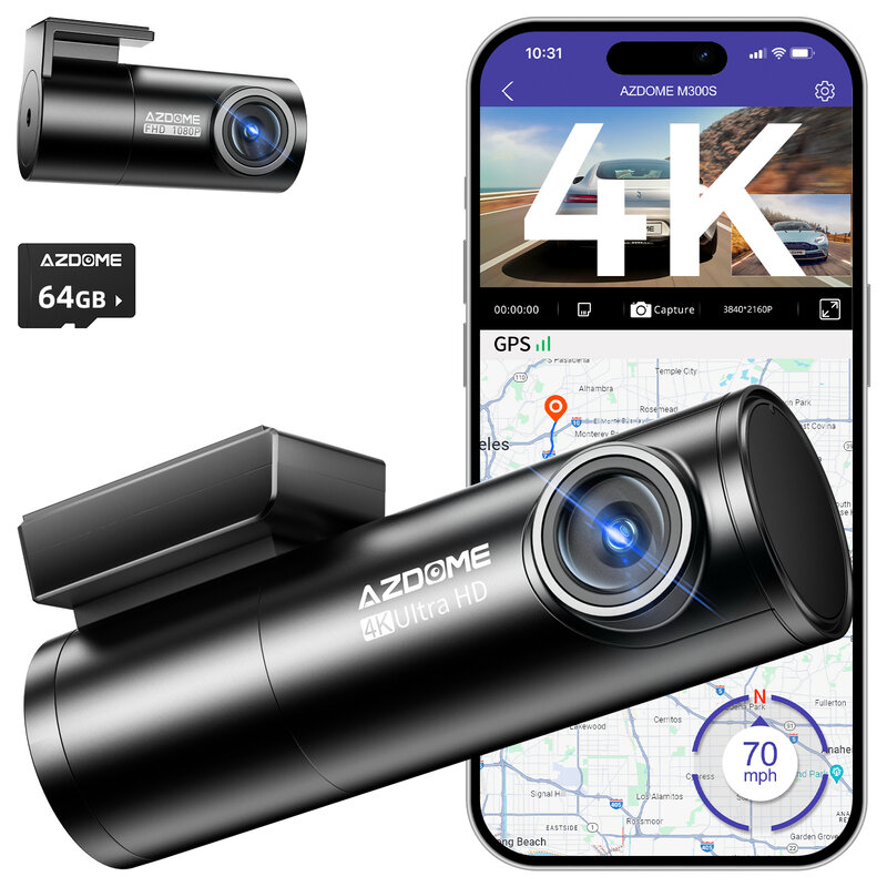 AZDOME M300S 4K + 1080P podwójny kamera samochodowa z WiFi 5.8GHz GPS noktowizor 24-godzinny tryb parkowania nagrywania w pętlę G-Sensor