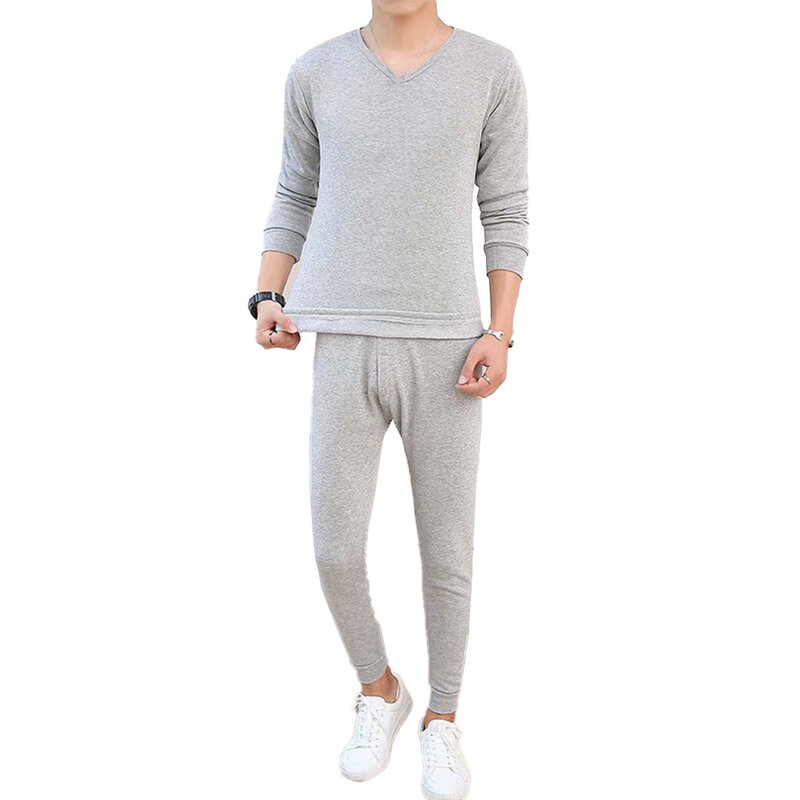 Комплект мужского зимнего термобелья, теплые ультрамягкие кальсоны с V-образным вырезом, штаны с толстой подошвой, однотонная одежда для сна, повседневная домашняя одежда