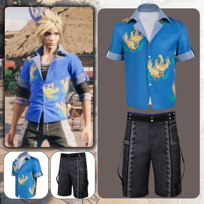 Cloud Cosplay Final Fantasy 7 Costume Disguise for Adult Men Women T-shirt Short Sleeve Shirt Outfits Halloween Carnival Suit