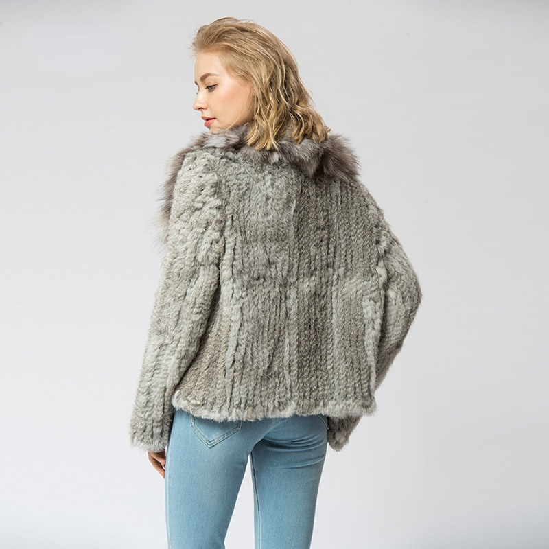 クラ072-本物のウサギの毛皮のコート,キツネの毛皮の襟,ロシアの女性の冬の厚い毛皮の暖かい本物の毛皮のコート