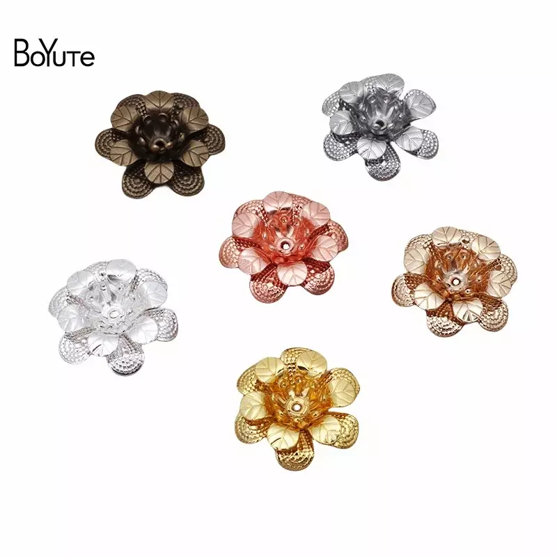 BoYuTe-Materiales de flores de latón de tres capas, accesorios de joyería hechos a mano, 18x5MM, 50 unidades por lote