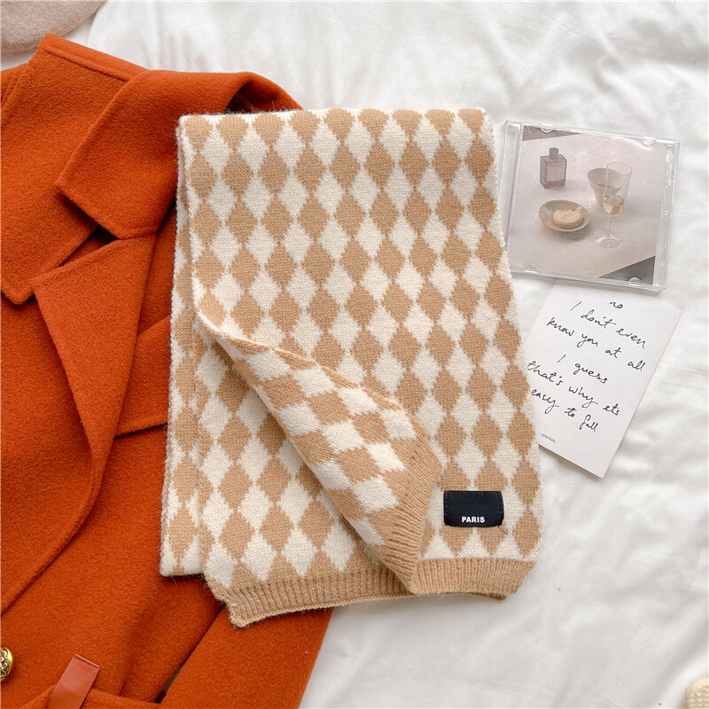 Pañuelo ajustado de punto para mujer, bufandas cálidas de estilo coreano con diamantes, chal de hilo de lana, Foulard, invierno, 2022