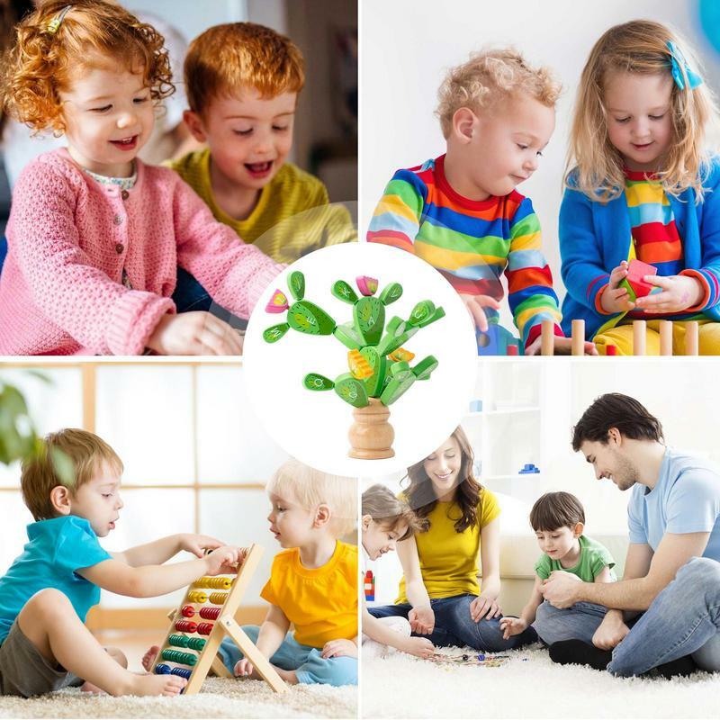 Mainan kaktus kayu, mainan bangunan susun kaktus kayu, Set blok bangunan, mainan keseimbangan, teka-teki kaktus, mainan aktivitas pendidikan