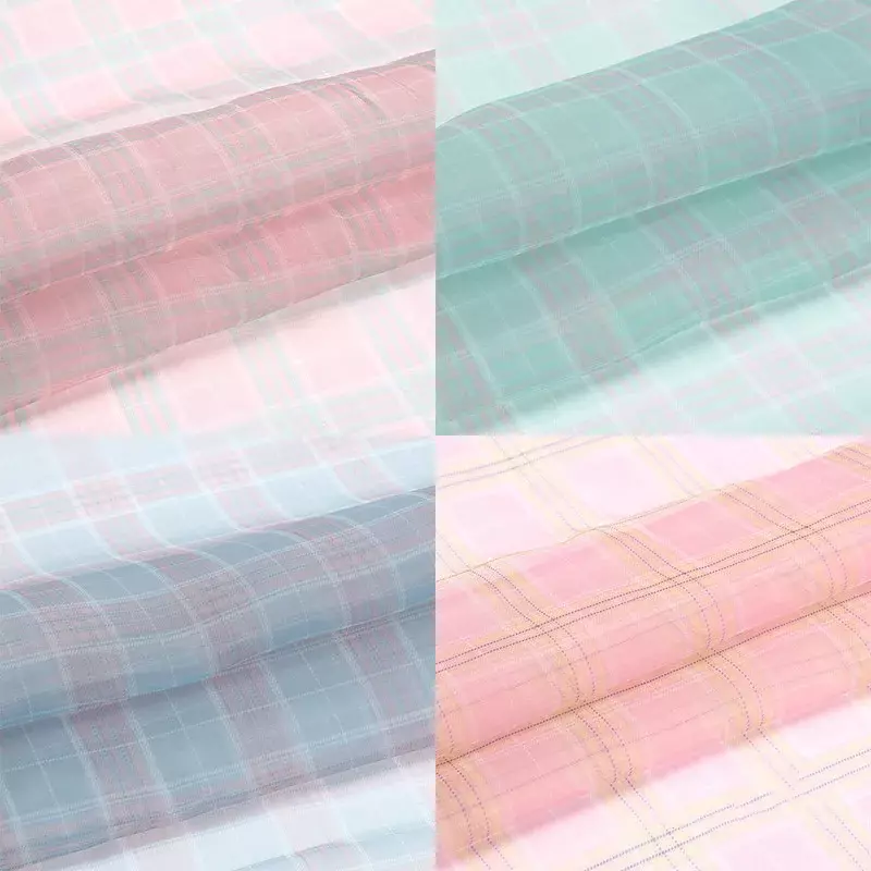 Plaid Organza Fabric By The Meter for Wedding Dresses Clothes Skirts Curtains Sewing Printed Yarn Fashion Cloth Thin Soft Summer