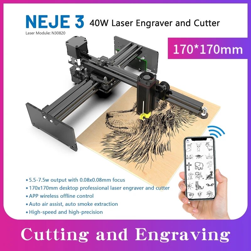 NEJE 3 N30820 40W  Laser Engraving Cutting Machine Desktop Laser Engraver Cutter Printer CNC Router APP Control Upgraded Version