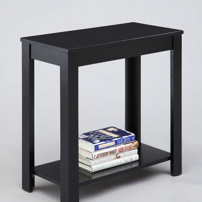 Contemporary Chairside Table with Open Bottom Shelf 1Pc Side Table Black Finish Flat Table Top Solid Wood Wooden