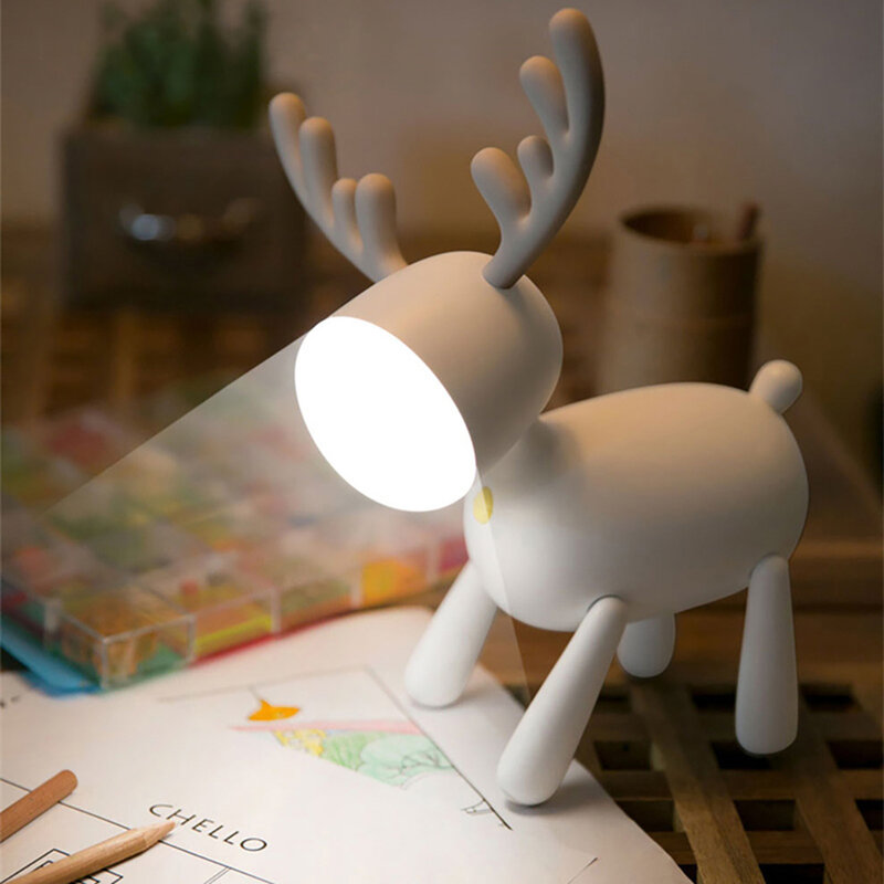 LED Reindeer Night Light, Luzes de leitura ambiente, ABS Soft Timer, Iluminação ajustável, Brinquedo de corpo flexível, ABS, Decoração para dormir, 1W