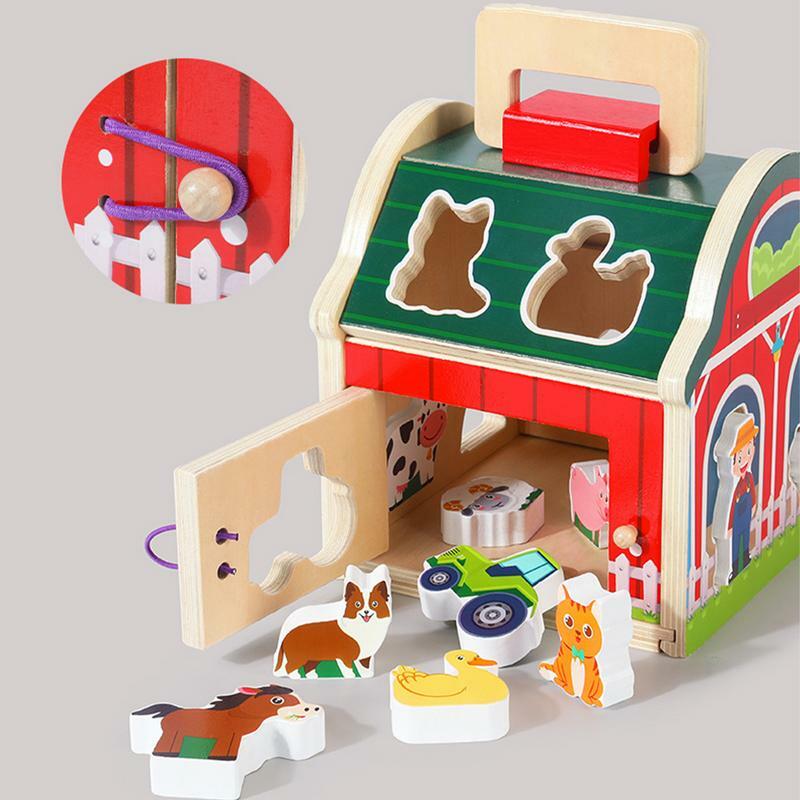 Zwierząt gospodarskich zabawki edukacyjne sortowanie kształtów zabawki Montessori stodoły zestaw zabawek zwierząt gospodarskich dom dla zwierząt układanie zabawek edukacyjnych