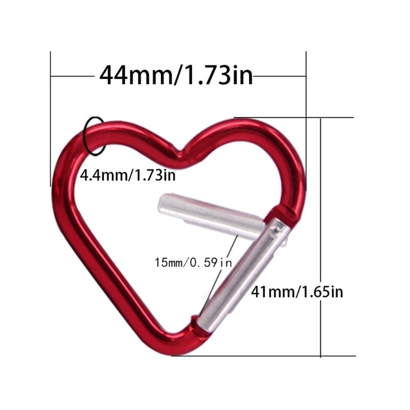 Portachiavi leggero a forma di cuore Clip moschettone resistente in lega di alluminio moschettone Clip gancio a molla supporto per viaggi all'aperto